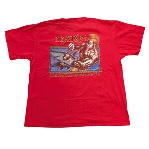 Vintage 1998 Ikaika Hawaiian Strength Shirt Red Tribal Warrior Graphic XL